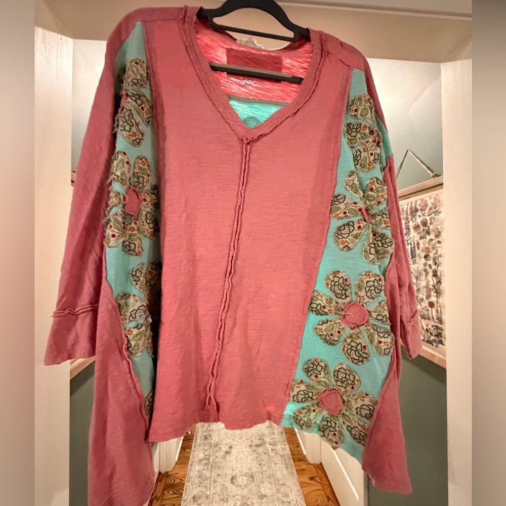 Chic Patchwork Tunic in Rose and Teal - image 1